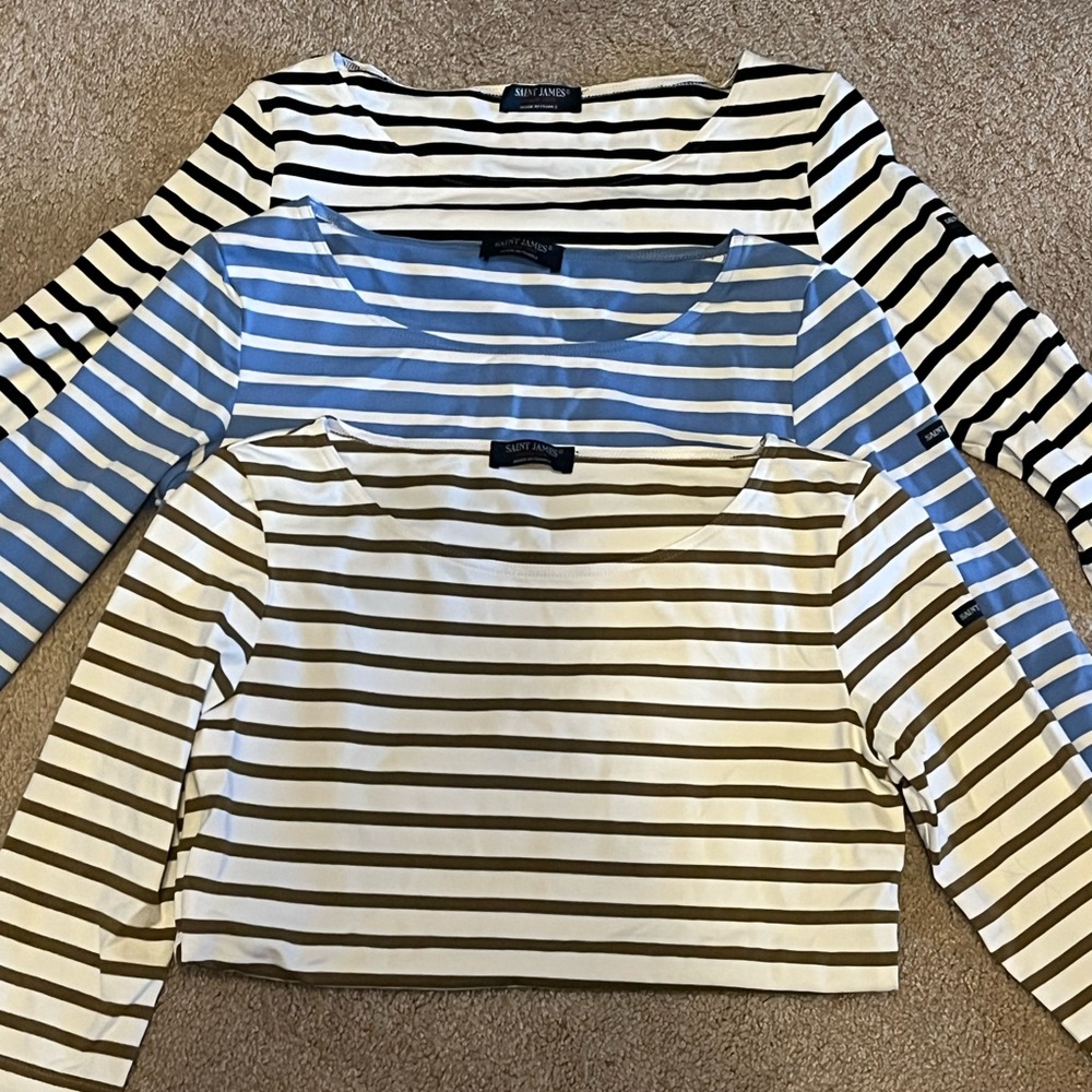 Saint James Women's Long Sleeve Striped Tops - Black, Blue, Tan